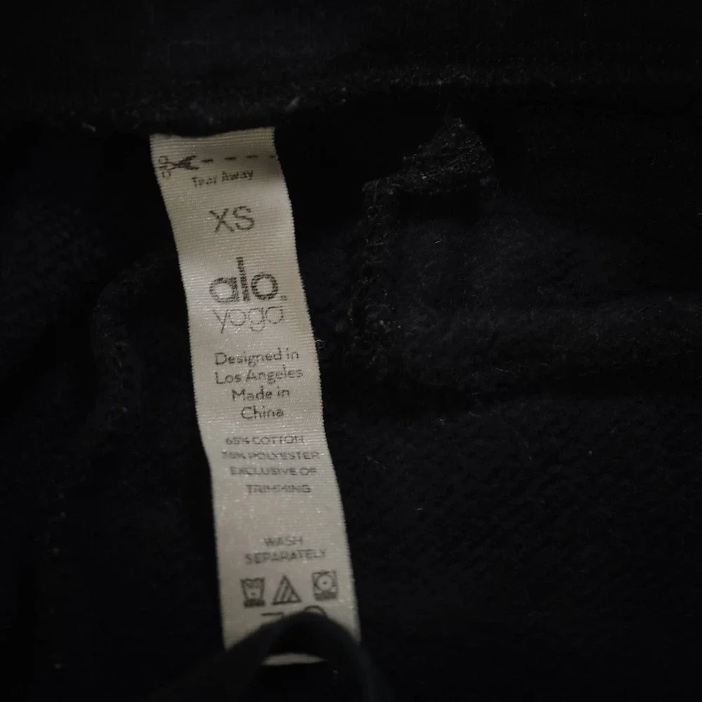 Alo Yoga Sweatpants Women's Xs Black Fleece Wide Leg Pintuck Cuffed Drawstring